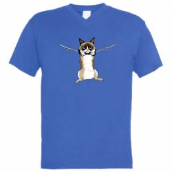 Мужская футболка  с V-образным вырезом Grumpy Cat On The Rope - PrintSalon