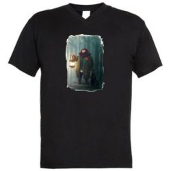 Мужская футболка  с V-образным вырезом Хагрид в лесу - PrintSalon