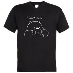Мужская футболка  с V-образным вырезом I don't care white - PrintSalon