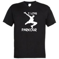 Мужская футболка  с V-образным вырезом I love parkour - PrintSalon