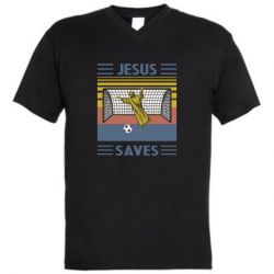 Мужская футболка  с V-образным вырезом Jesus will save - PrintSalon