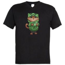 Мужская футболка  с V-образным вырезом Кот Майнкрафт - PrintSalon