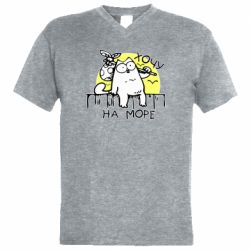 Мужская футболка  с V-образным вырезом Кот Саймона, хочу на море - PrintSalon