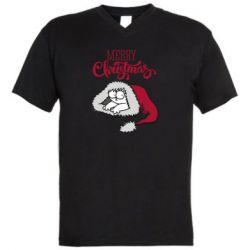 Мужская футболка  с V-образным вырезом Кот саймона рождество - PrintSalon