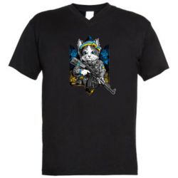 Чоловіча футболка з V-подібним вирізом Кіт військовий