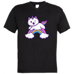 Мужская футболка  с V-образным вырезом Котик-единорог - PrintSalon