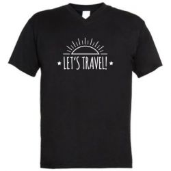 Мужская футболка  с V-образным вырезом Let's travel and the sun - PrintSalon