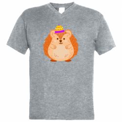 Мужская футболка  с V-образным вырезом Little hedgehog in a hat - PrintSalon