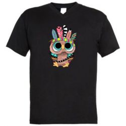 Мужская футболка  с V-образным вырезом Little owl with feathers - PrintSalon