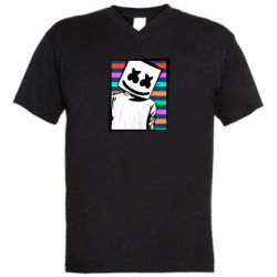 Мужская футболка  с V-образным вырезом Marshmello Colorful Portrait - PrintSalon