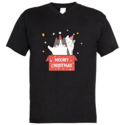 Мужская футболка  с V-образным вырезом Meowy Christmas ( present box ) - PrintSalon