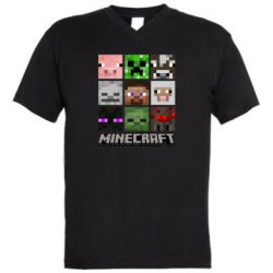 Чоловіча футболка з V-подібним вирізом Minecraft character heads - PrintSalon