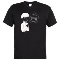 Мужская футболка  с V-образным вырезом Моб Психо и гамбургер - PrintSalon