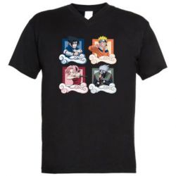 Мужская футболка  с V-образным вырезом Naruto team 7 in action - PrintSalon