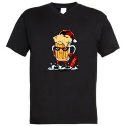 Мужская футболка  с V-образным вырезом New Year's beer - PrintSalon