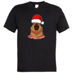 Мужская футболка  с V-образным вырезом Новогодняя капибара - PrintSalon