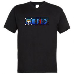 Мужская футболка  с V-образным вырезом One Piece Logo Skull - PrintSalon