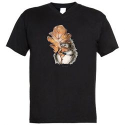 Мужская футболка  с V-образным вырезом Осенний ежик - PrintSalon