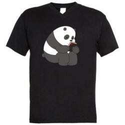 Мужская футболка  с V-образным вырезом Панда лайк - PrintSalon