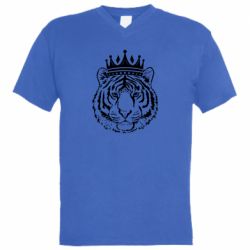 Мужская футболка  с V-образным вырезом Папа-Тигр - PrintSalon