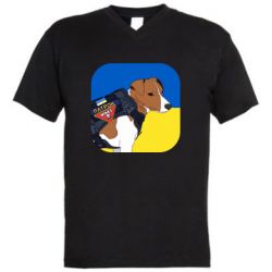 Мужская футболка  с V-образным вырезом Патрон на фоне флага - PrintSalon