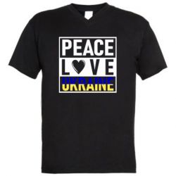 Мужская футболка  с V-образным вырезом PEACE LOVE UKRAINE - PrintSalon