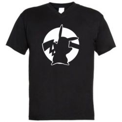 Мужская футболка  с V-образным вырезом Pikachu silhouette - PrintSalon