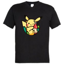 Мужская футболка  с V-образным вырезом Pikachu with ketchup - PrintSalon