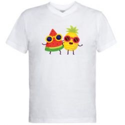 Мужская футболка  с V-образным вырезом Pineapple with watermelon - PrintSalon
