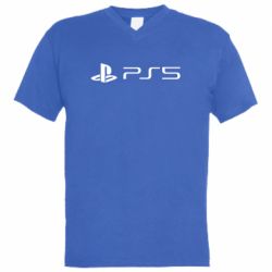 Мужская футболка  с V-образным вырезом PlayStation 5 Logo - PrintSalon