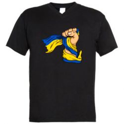 Мужская футболка  с V-образным вырезом Рука с украинским флагом - PrintSalon