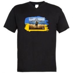 Мужская футболка  с V-образным вырезом Русский военный корабль! Украина - PrintSalon