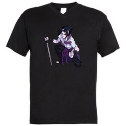 Мужская футболка  с V-образным вырезом Sasuke with katana - PrintSalon