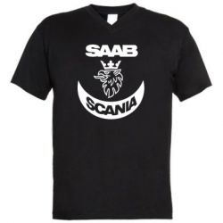 Мужская футболка  с V-образным вырезом Scania SAAB logo - PrintSalon