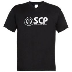 Чоловіча футболка з V-подібним вирізом SCP logo text - PrintSalon