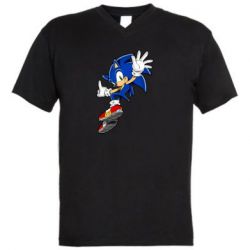 Мужская футболка  с V-образным вырезом Sonic and the jump - PrintSalon