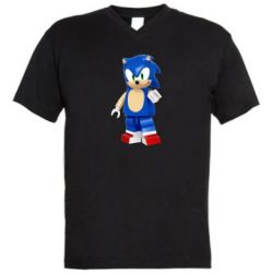 Мужская футболка  с V-образным вырезом Sonic Lego - PrintSalon