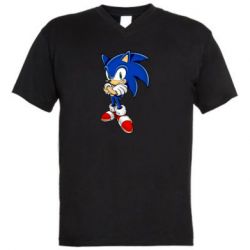 Мужская футболка  с V-образным вырезом Sonic with smile - PrintSalon