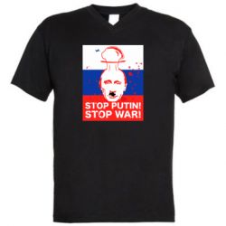 Мужская футболка  с V-образным вырезом STOP PUTIN - PrintSalon