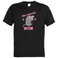 Мужская футболка  с V-образным вырезом The Most amazing mom in the world-PrintSalon Мужская футболка  с V-образным вырезом The Most amazing mom in the world