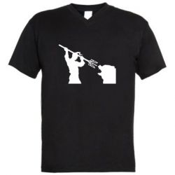 Мужская футболка  с V-образным вырезом Тризубом по морде