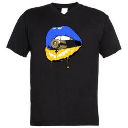 Чоловіча футболка з V-подібним вирізом Україна! Губи з кулею - PrintSalon