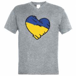 Мужская футболка  с V-образным вырезом Украина сердце с царапинами