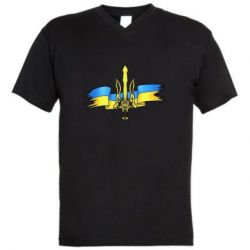 Мужская футболка  с V-образным вырезом Украина трезубец - PrintSalon