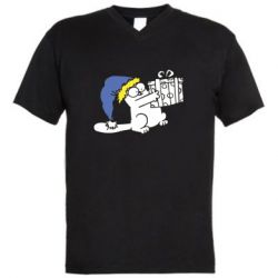 Мужская футболка  с V-образным вырезом Украинский кот саймона с подарком - PrintSalon