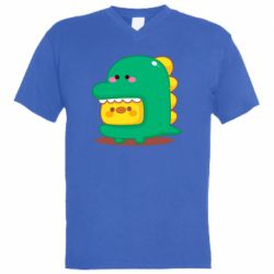 Мужская футболка  с V-образным вырезом Уточка в костюме динозавра - PrintSalon