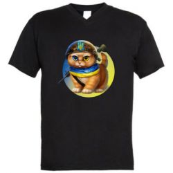 Мужская футболка  с V-образным вырезом Военный котик - PrintSalon