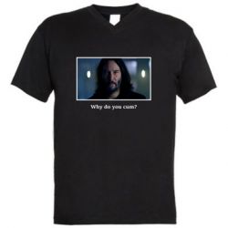 Мужская футболка  с V-образным вырезом Why do you cum? - PrintSalon
