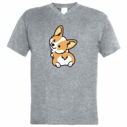 Мужская футболка  с V-образным вырезом Winking Corgi - PrintSalon