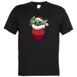 Мужская футболка  с V-образным вырезом Йода в перчатке - PrintSalon